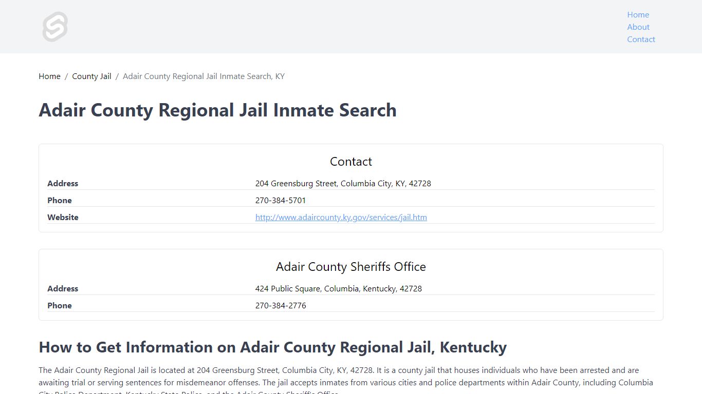 Adair County Regional Jail Inmate Search, KY